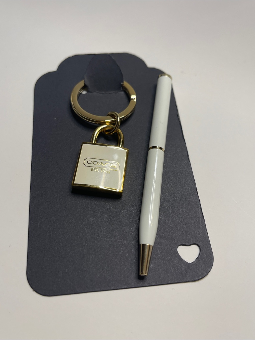 Coach Gold and White Enamel Padlock Key Ring and Coach Pen - Picture 6 of 7